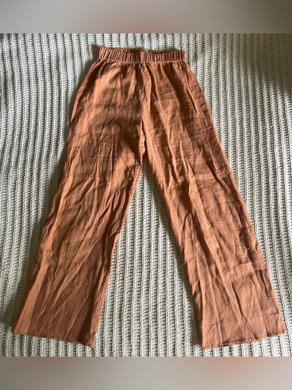 Morning View Linen Mid/High Rise Wide Leg Pants Made in USA Orange Large
